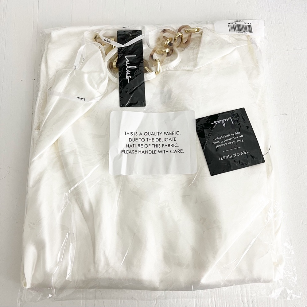 Lulus Blissful Memories White Satin Chain Strap Slip Midi Dress NWT Size Small - Picture 7 of 7